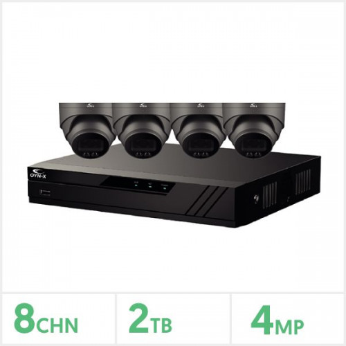 QVIS Oyn-x Eagle IP CCTV Kit - 8 Channel 2TB NVR with 4 x 4MP Full-Colour Turret (Grey)