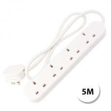 4 Gang 13 Amp Round Edged Extension Lead – 5 Metre Lead – Unswitched – White