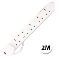 6 Gang 13 Amp Anti-Surge/Spike Extension Lead with Green & Red Neons – 2 Metre Lead – Unswitched – White