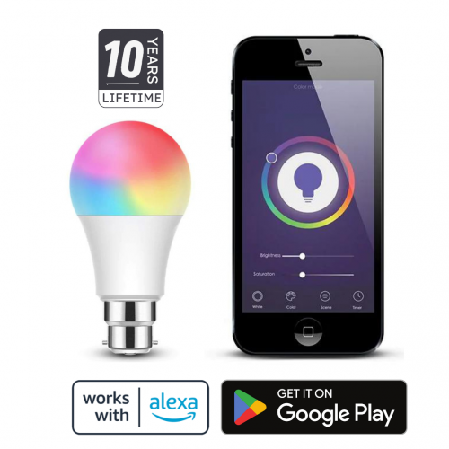 Ecolux Dimmable GLS LED Smart Light Bulb B22 RGB, Warm and Cool White 8.5W with Music Sync