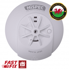 Hispec Interconnectable Fast Fix Mains Heat Detector with 10 Year Rechargeable Lithium Battery Backup