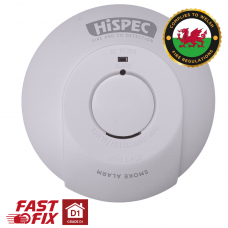 Hispec Fast Fix Mains Smoke Detector with 10 Year Rechargeable Lithium Battery Backup