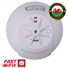 Hispec Combo Fast Fix Mains Smoke and Heat Detector with 10 Year Rechargeable Lithium Battery Back Up