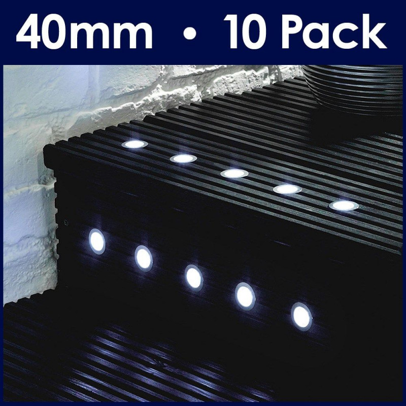Minisun Pack of 10 40mm White LED Decking Lights