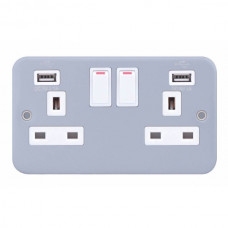 Selectric Metal Clad 2 Gang 13A Switched Socket with USB Outlet