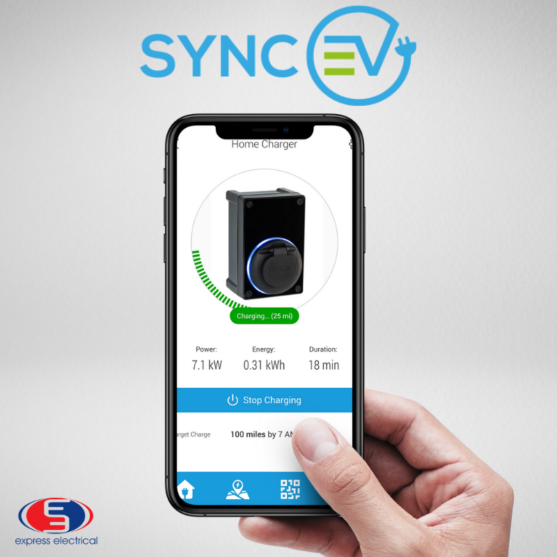 Sync EV Domestic Compact Car Charger - 7kW: Black 