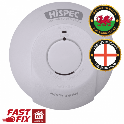 Hispec Interconnectable Fast Fix Mains Smoke Detector with 9v Battery Backup Included