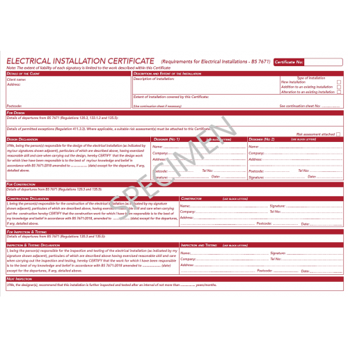 Docs-Store Electrical Installation Certificate BS 7671: 2018+A2:2022 Pack of 5