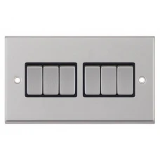 Selectric 7MPRO-205 Satin Chrome 6 Gang 10A 2 Way Switch with Black Insert