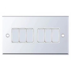 Selectric 7MPRO-305 Polished Chrome 6 Gang 10A 2 Way Switch with White Insert