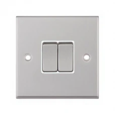 Selectric 7MPRO-102 Satin Chrome 2 Gang 10A 2 Way Switch with White Insert