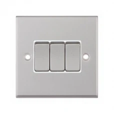 Selectric 7MPRO-103 Satin Chrome 3 Gang 10A 2 Way Switch with White Insert