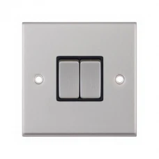 Selectric 7MPRO-202 Satin Chrome 2 Gang 10A 2 Way Switch with Black Insert