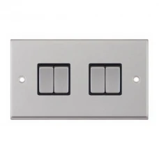 Selectric 7MPRO-204 Satin Chrome 4 Gang 10A 2 Way Switch with Black Insert