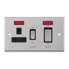 Selectric 7MPRO-231 Satin Chrome 45A DP Switch and 13A Switched Socket with Neon and Black Insert