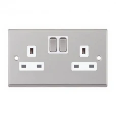 Selectric 7MPRO-151 Satin Chrome 2 Gang 13A Switched Socket with White Insert