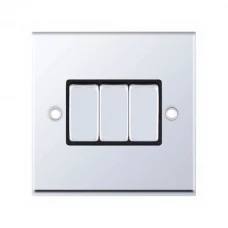 Selectric 7MPRO-503 Polished Chrome 3 Gang 10A 2 Way Switch with Black Insert