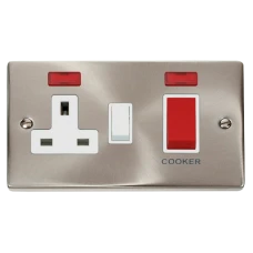 Click Deco 45A DP Switch + Sw Socket & Neons White Victorian Sat Chrome