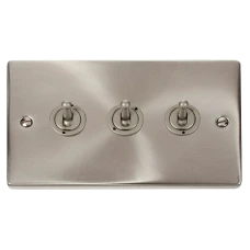 Click Deco 3 Gang 2 Way 10AX Toggle Switch Victorian Sat Chrome