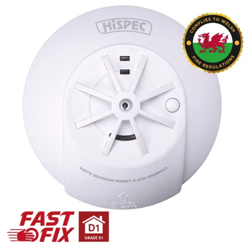 Hispec Radio Frequency Fast Fix Mains Heat and Carbon Monoxide Combi Alarm with 10yr Lithium Battery HSSA/HCO/RF10-PRO