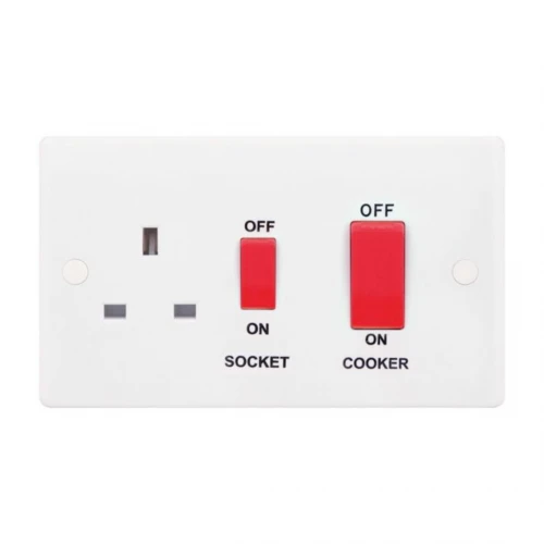 Selectric Smooth 45A DP Switch and 13A Switched Socket with Red Rockers