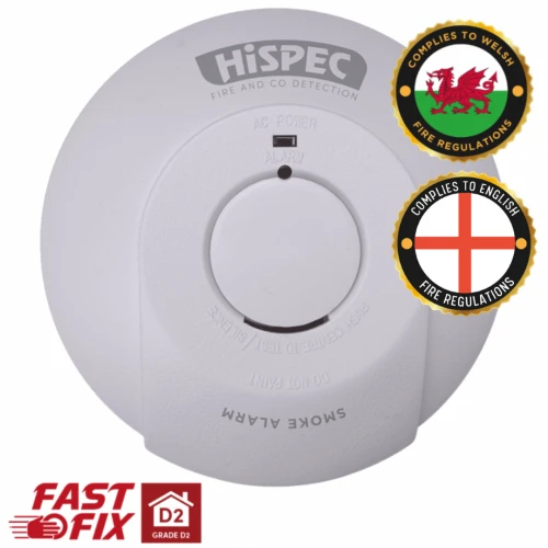 Hispec Interconnectable Fast Fix Mains Smoke Detector with 9v Battery Backup Included