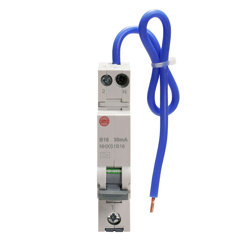 Wylex NHXS1B16 16A 30mA SP Swi. Neutral B Curve 6kA Type A Mini. RCBO