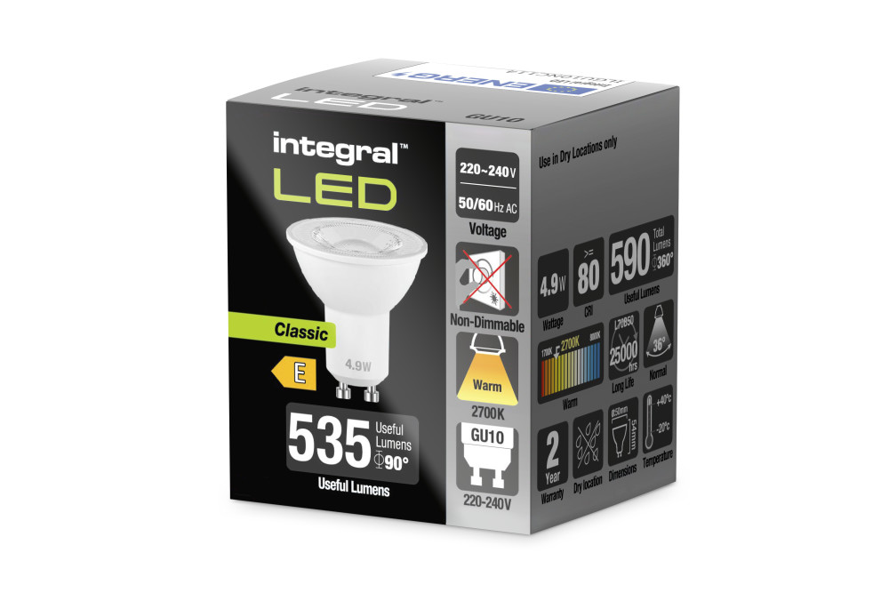 Integral ILGU10NC114 GU10 Bulb 590Lm 4.9W 2700K Non-Dimmable 36 Beam