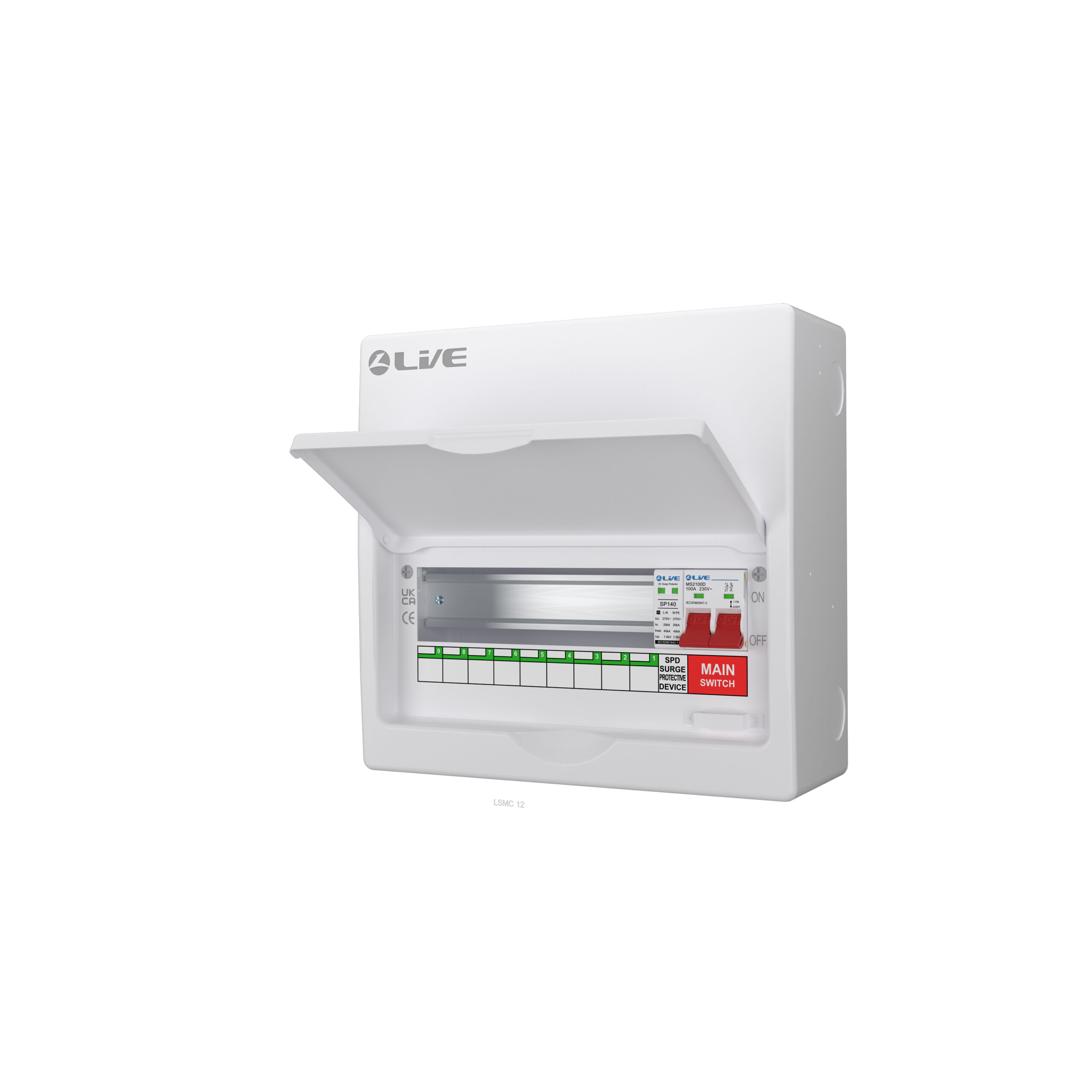 Live LSMC12M-SP 12 Way (9 Usable Way) Metal Clad Surge Protection Consumer Unit 100A Main Switch
