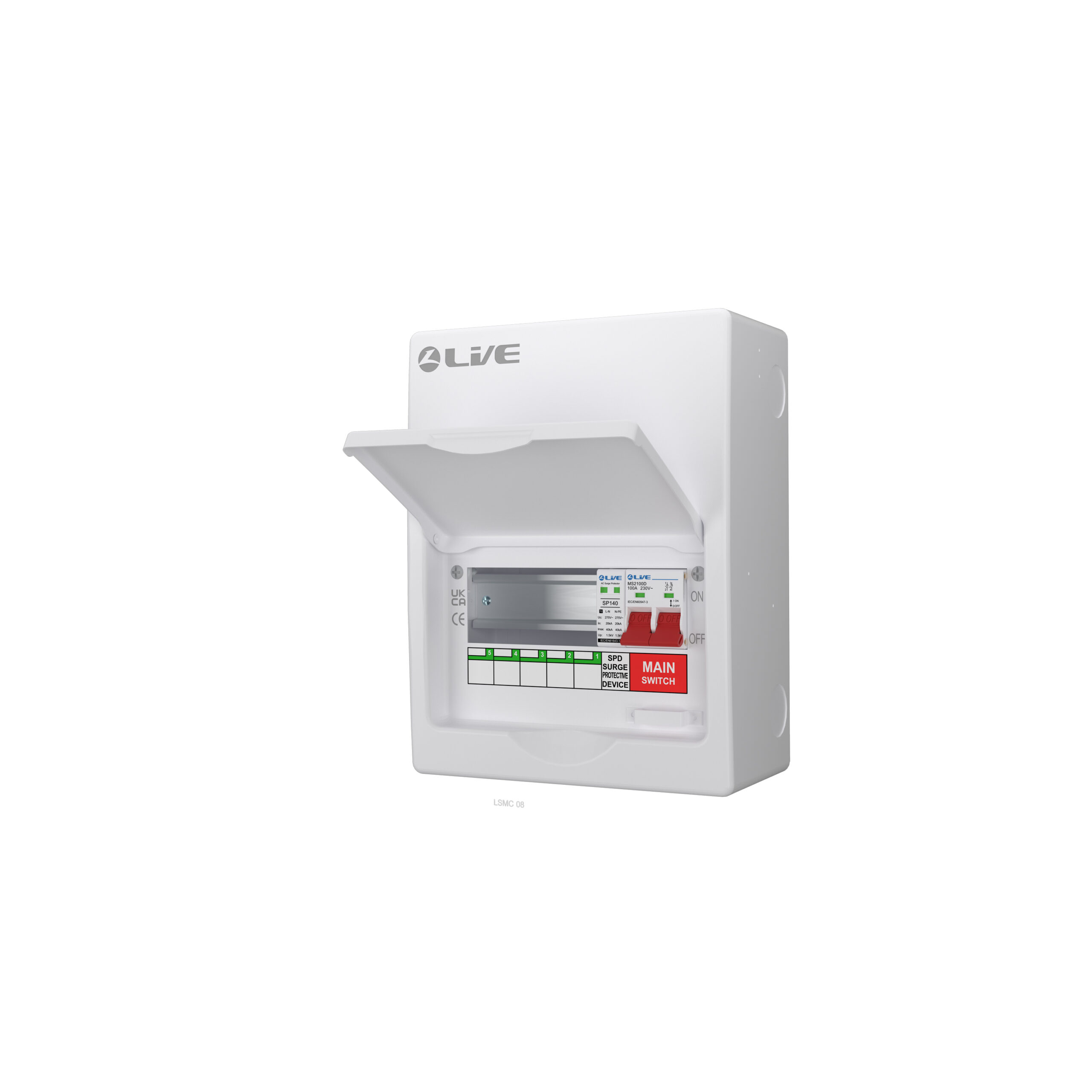Live LSMC8M-SP 8 Way (5 Usable Way) Metal Clad Surge Protection Consumer Unit 100A Main Switch