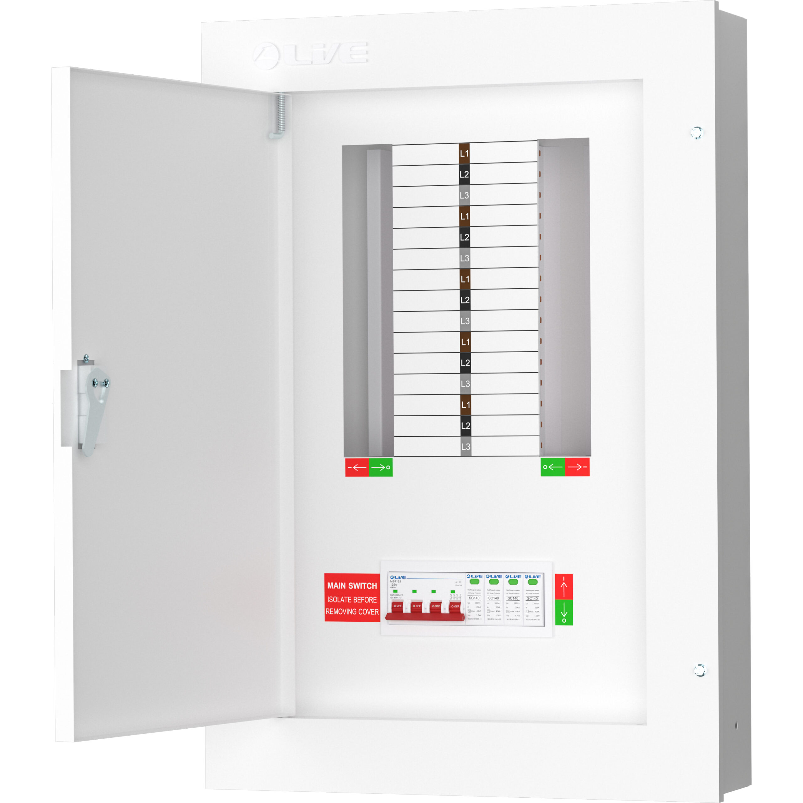 Live Electrical TPN10-125S 125 Amp 8 Way TPN Distribution Board with SPD