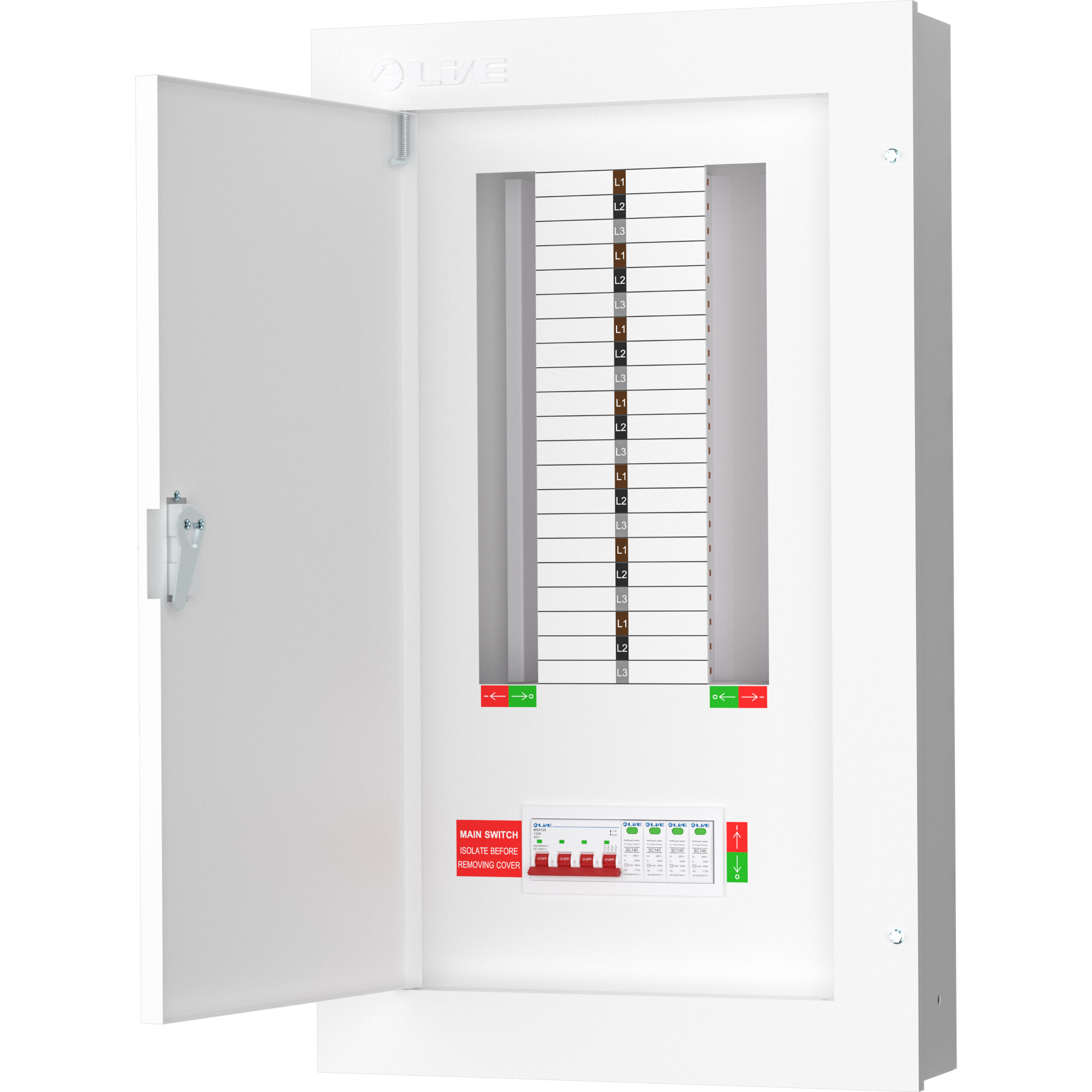 Live Electrical TPN14-125S 125 Amp 14 Way TPN Distribution Board with SPD