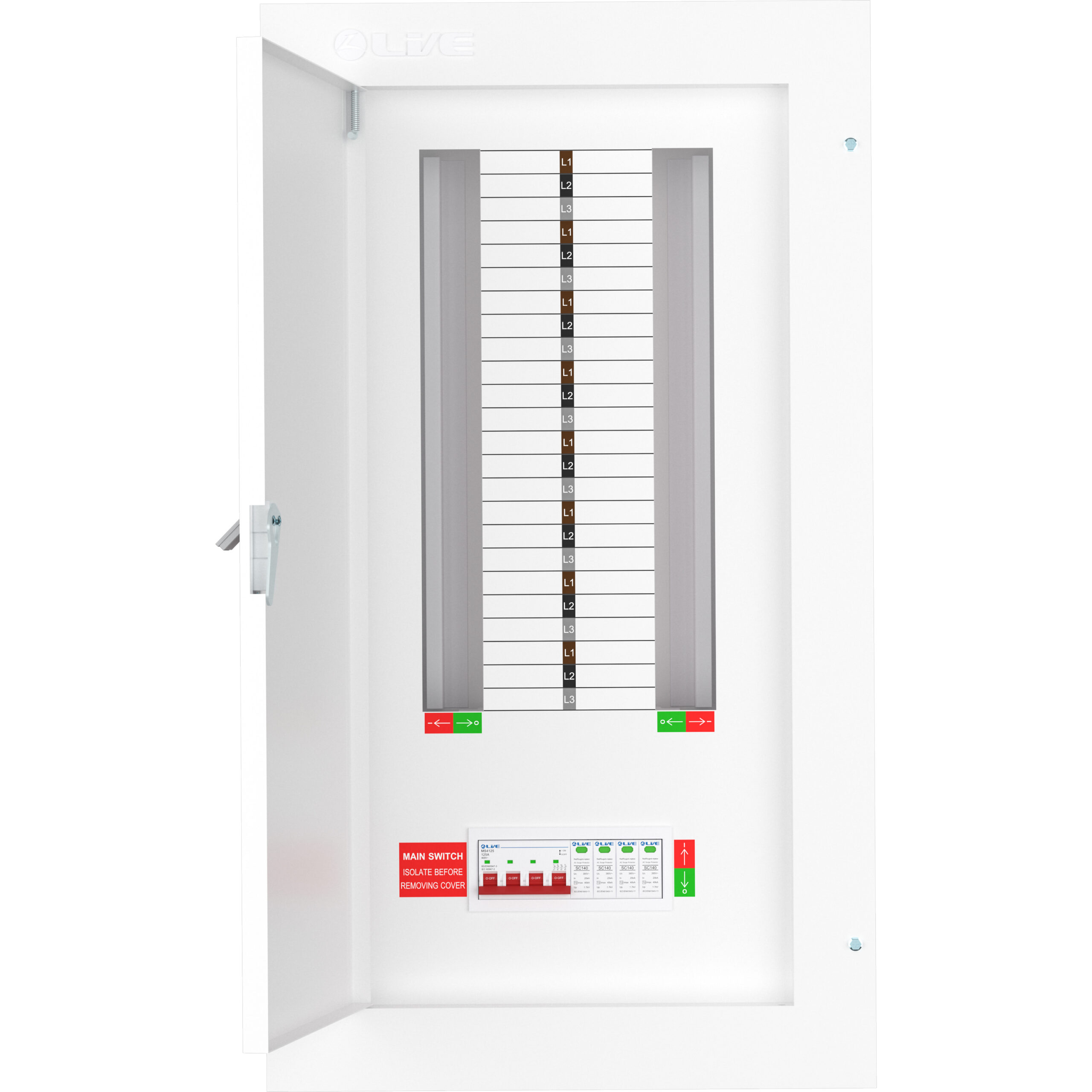 Live Electrical TPN16-125S 125 Amp 16 Way TPN Distribution Board with SPD