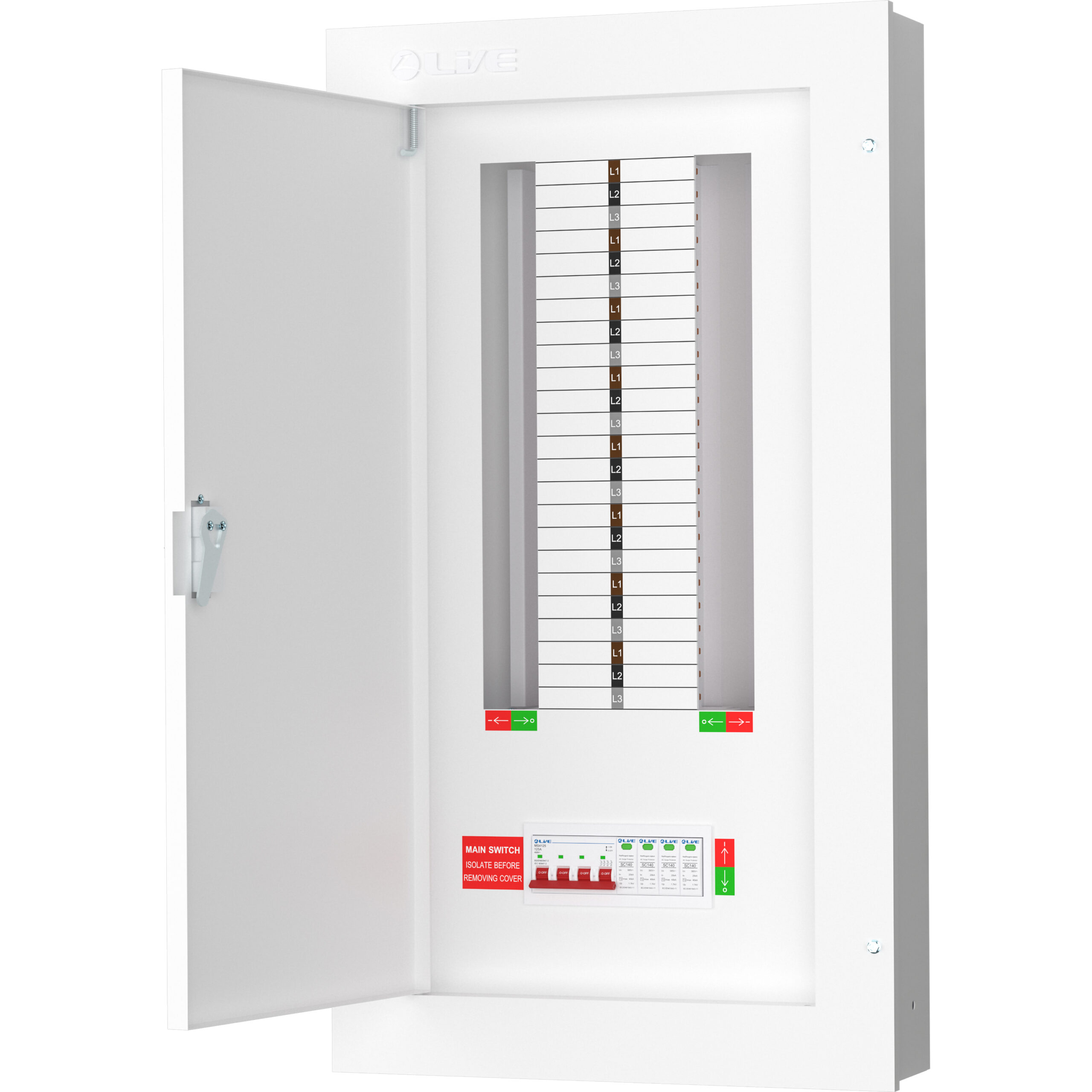 Live Electrical TPN16-125S 125 Amp 16 Way TPN Distribution Board with SPD
