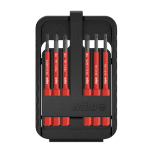 Wiha 6 Piece VDE slimBit Electric Screwdriver Bit Set & Holder Slot, Pozi, Phillips & Torx