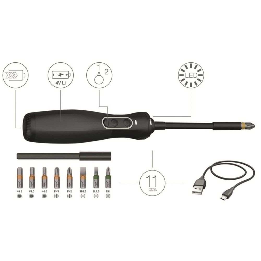 Wiha Zai Hause 44621 11 Piece E-Screwdriver & Bit Set Power Assisted / Electric