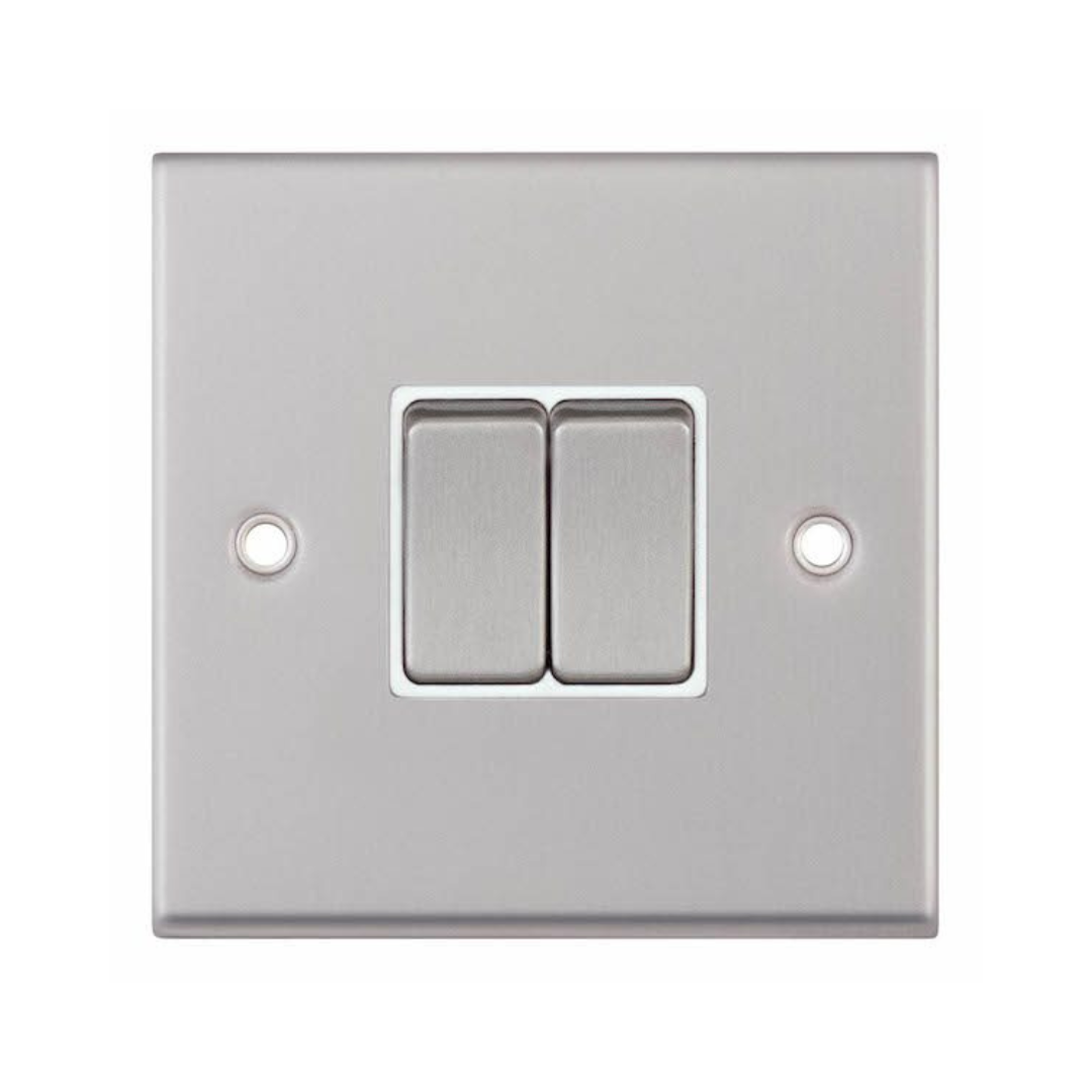 Selectric 7MPRO-102 Satin Chrome 2 Gang 10A 2 Way Switch with White Insert