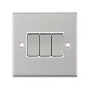 Selectric 7MPRO-103 Satin Chrome 3 Gang 10A 2 Way Switch with White Insert