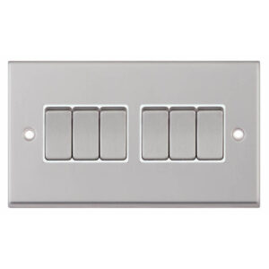Selectric 7MPRO-105 Satin Chrome 6 Gang 10A 2 Way Switch with White Insert