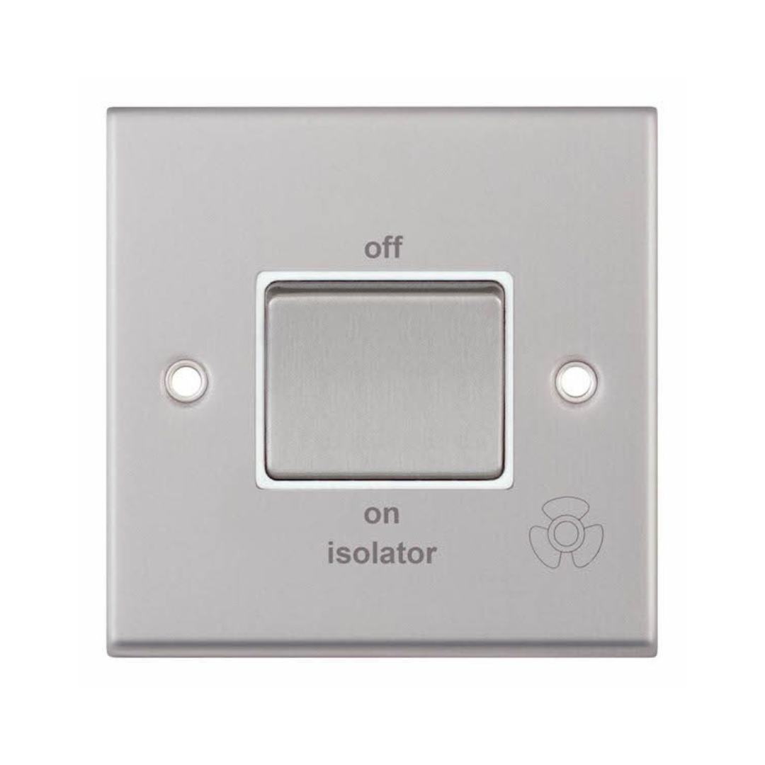 Selectric 7MPRO-108 Satin Chrome 1 Gang 10A 3 Pole Fan Isolator Switch with White Insert