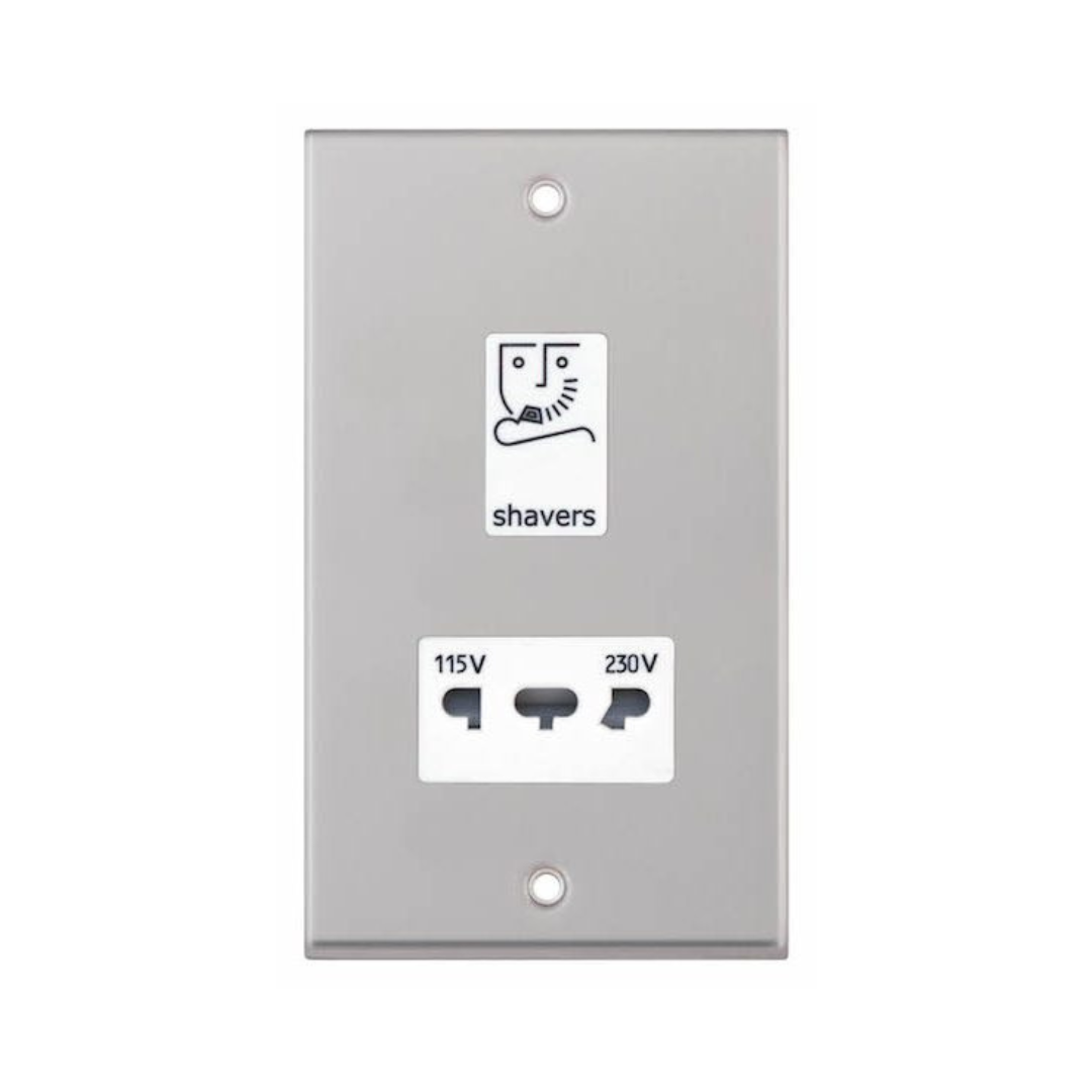 Selectric 7M-Pro Satin Chrome 115/230V Dual Voltage Shaver Socket with White Insert