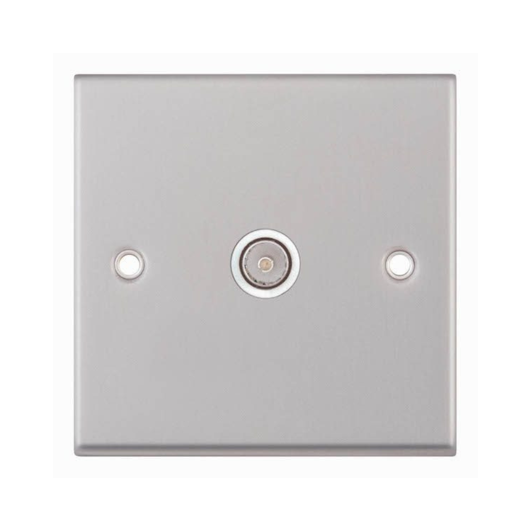 Selectric 7MPRO-133 Satin Chrome 1 Gang TV Socket with White Insert