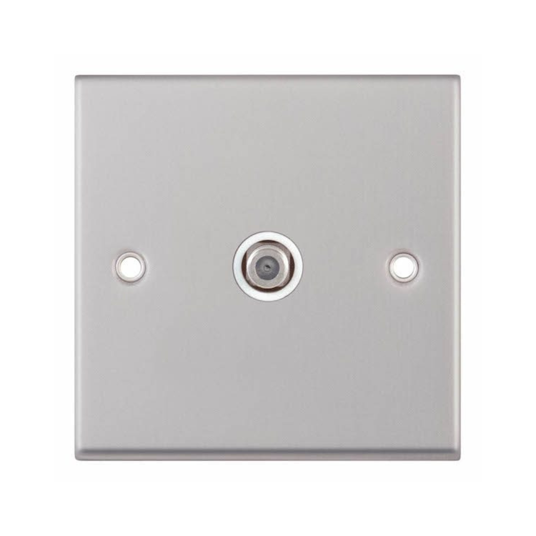 Selectric 7MPRO-135 Satin Chrome 1 Gang Satellite Socket with White Insert