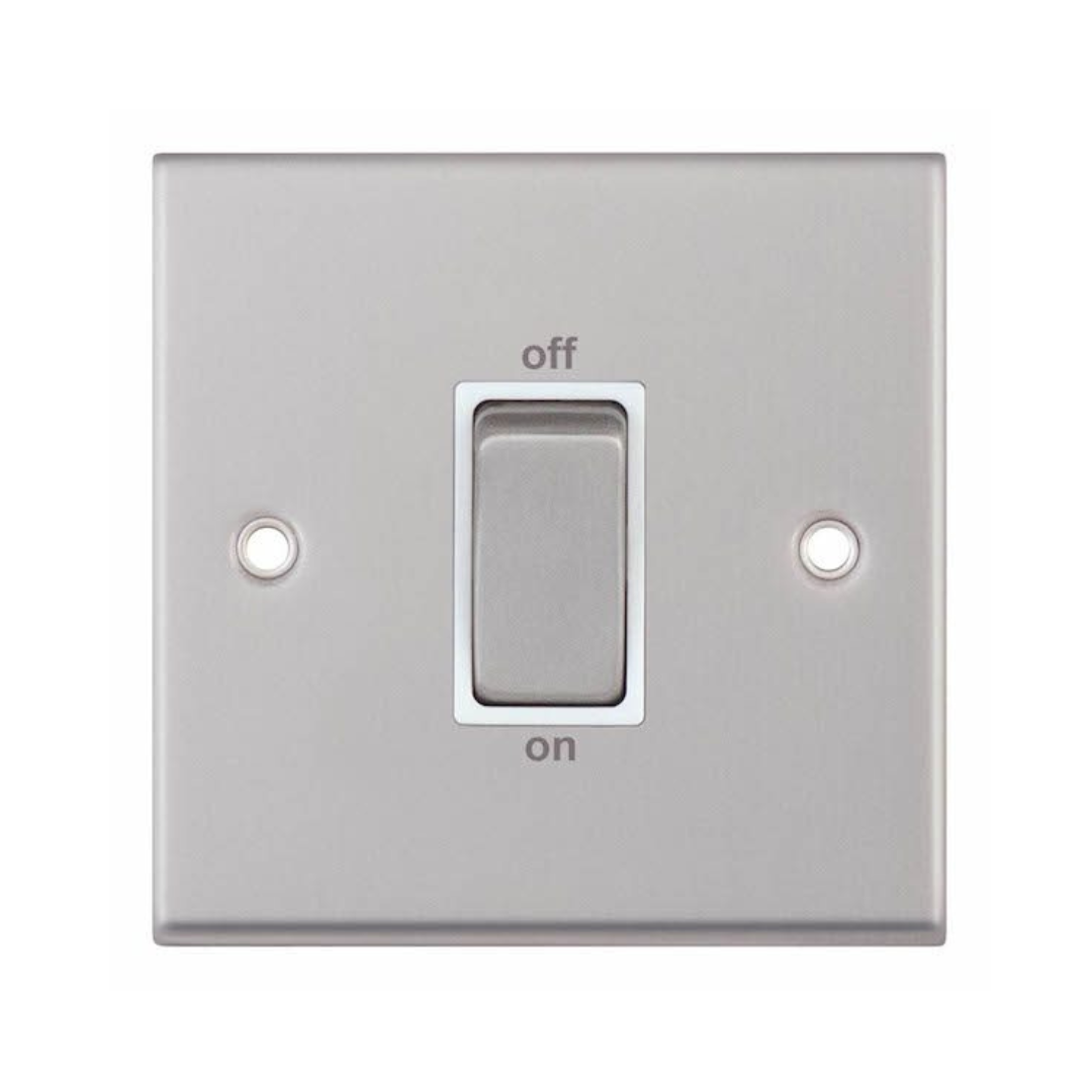 Selectric 7M-Pro Satin Chrome 1 Gang 45A DP Switch with White Insert