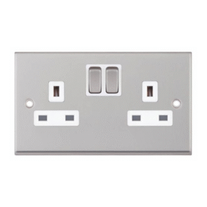Selectric 7MPRO-151 Satin Chrome 2 Gang 13A Switched Socket with White Insert