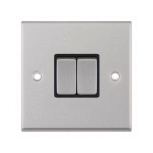 Selectric 7MPRO-202 Satin Chrome 2 Gang 10A 2 Way Switch with Black Insert