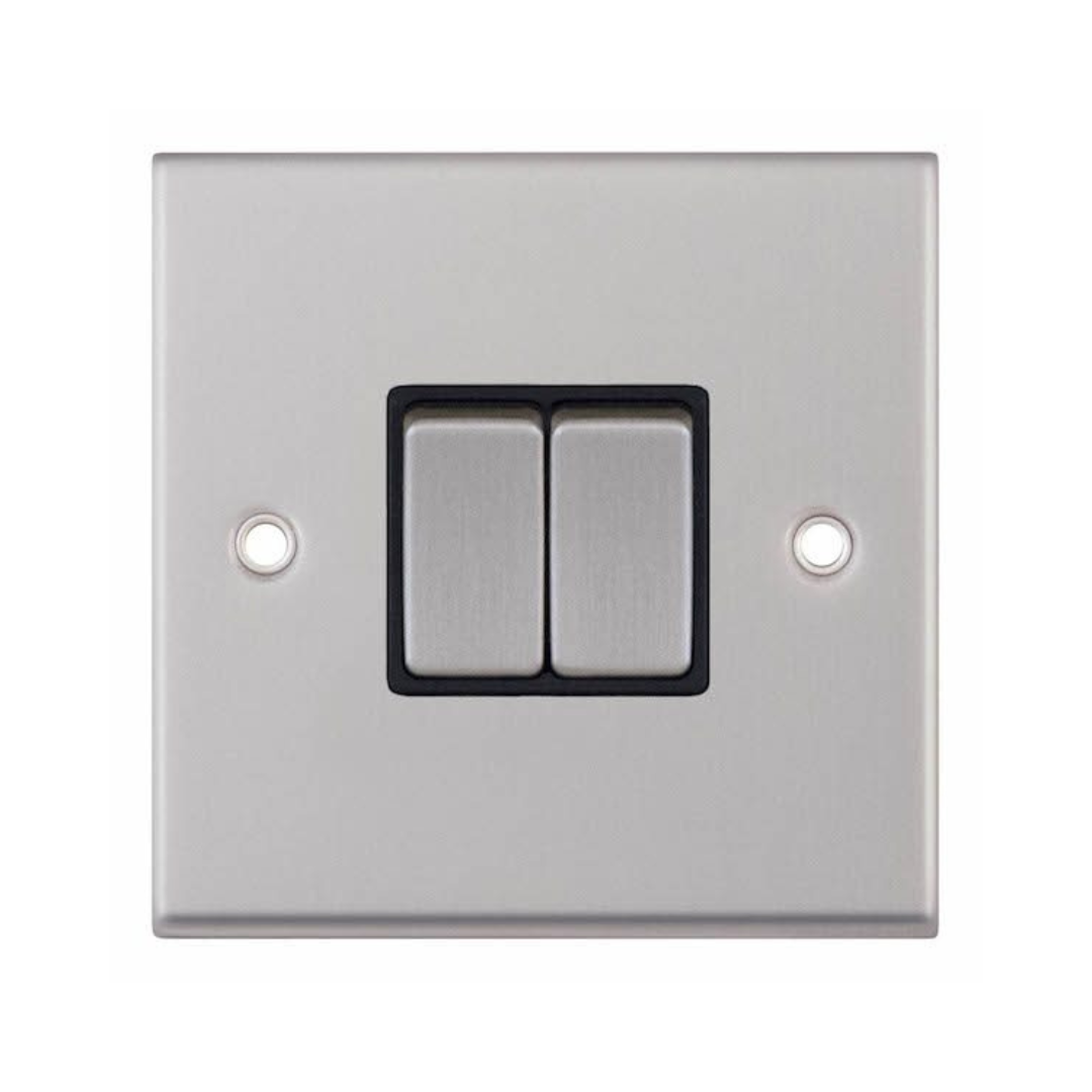 Selectric 7MPRO-202 Satin Chrome 2 Gang 10A 2 Way Switch with Black Insert