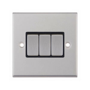 Selectric 7MPRO-203 Satin Chrome 3 Gang 10A 2 Way Switch with Black Insert