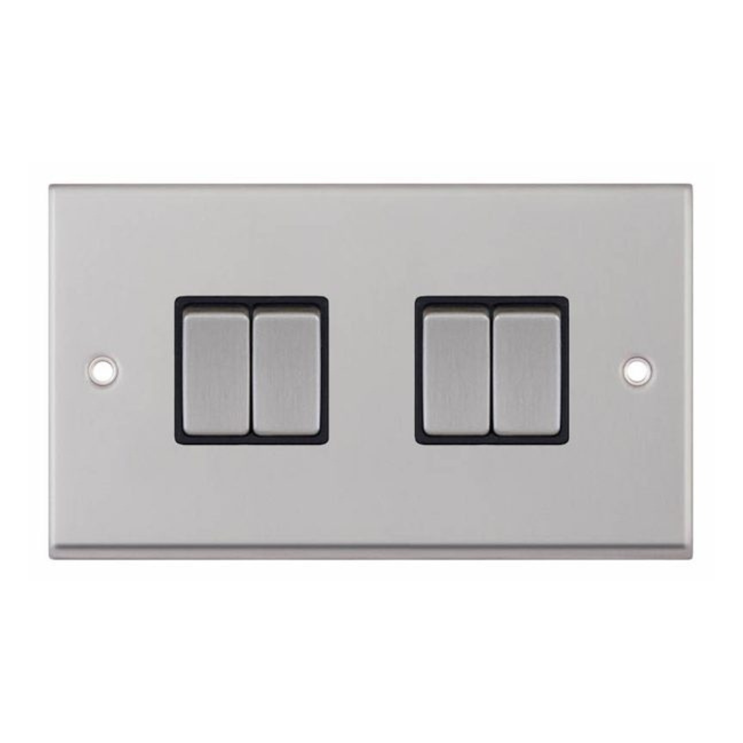 Selectric 7MPRO-204 Satin Chrome 4 Gang 10A 2 Way Switch with Black Insert