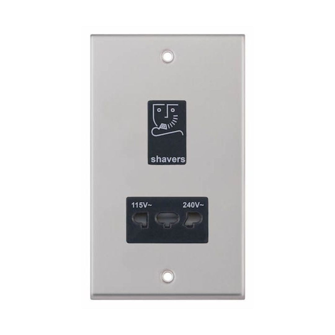 Selectric 7M-Pro Satin Chrome 115/230V Dual Voltage Shaver Socket with Black Insert